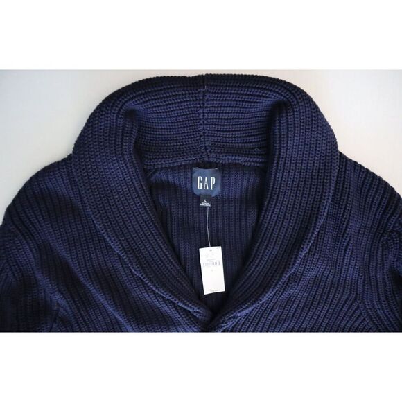 Gap 787070 Men Size L Heavy Knit Rib Shawl Collar Cardigan Navy Blue Cotton - Picture 5 of 8